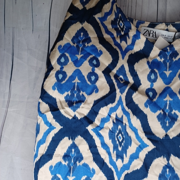 Zara The Leia Top Blue and White Patterned Women's With Tie Straps NWT - Picture 6 of 14